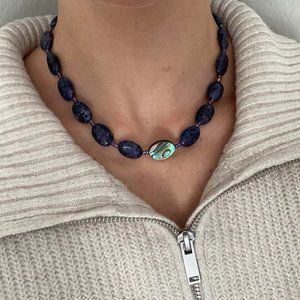 Handmade abalone shell and purple sodalite stone bead necklace